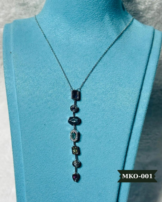 Renkli Taşlı Çelik Y Kolye