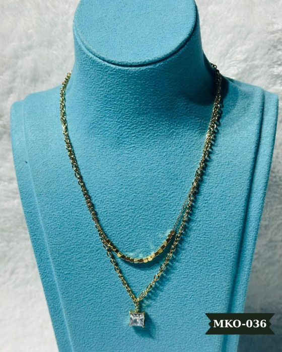 Çelik Dorika Taşlı Detaylı 2'Li Kolye